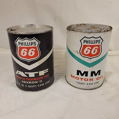 Vintage Phillips 66 ATF Automatic Transmission Fluid & MM Motor Oil Quart Cans • $34.99