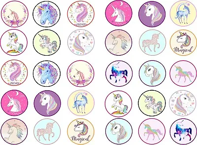 30 X Unicorn Horse Edible Cup Cake Toppers In Rice PaperIcing  And Precut Wafer • £2.45