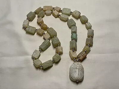 Jewellery Wonderful Vintage Carved Soapstone Egyptian Revival Heavy Necklace • £15.95