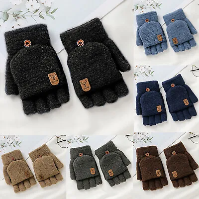 Winter Knitted Fingerless Gloves Thermal Insulation Warm Convertible Mittens • $6.87