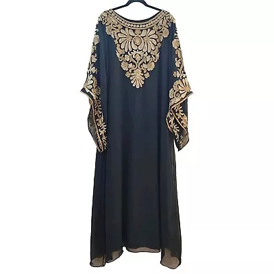 Vtg? Unbranded Lined Chiffon Kaftan Maxi Beaded Crystals Appliqué Crochet One Sz • $81.50