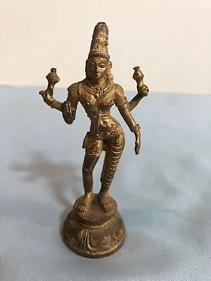 VINTAGE Shiva Shakti Hindu Deity Brass Gold Tone Cast Metal Figure #F12 • $49.94