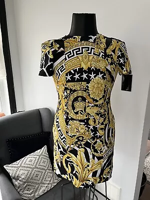 NWT Versace Gold Black   Mini Dress Size 40 EXTREMELY RARE !!! • $550