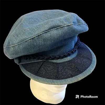 Vtg 60s Folios DENIM Authentic Greek Fishermans MARINERS Cap Newsboy Sailors Hat • $69.99