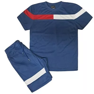 Men 2 Piece Striped Crew Neck Summer Short Sleeve T.shirt & Short Set • $25.15