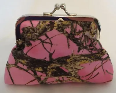 Mossy Oak Breakup Realtree Camo Pink Kiss Clasp Fabric Coin Purse Redneck Hunter • $18.21