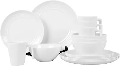 16-Piece Melamine Dinner Set Picnic Tableware White Camping Caravan Motorhome • £54.99