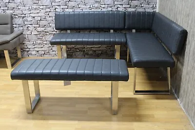 New Contemporary Grey Leather & Steel Corner Dining Bench Set *Furniture Store* • £610