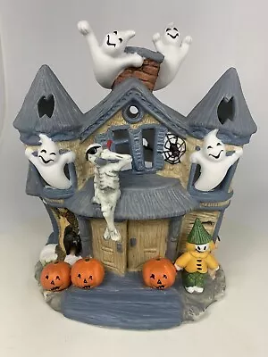 Partylite Halloween Haunted Ghost House Tealight Candle Holder Pumpkins ... • $65.76