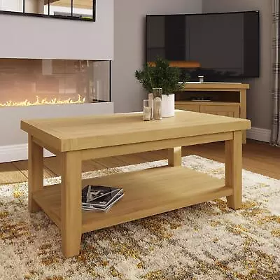 Natural Finish Coffee Table 2 Tier Solid Oak Living Room Furniture • £199