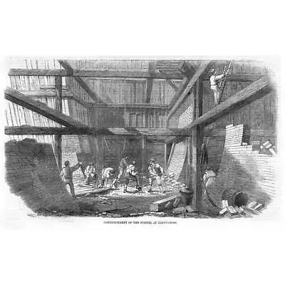 London Tube Metropolitan Railway Tunnel Works At Kings Cross Antique Print 1860 • £8.99