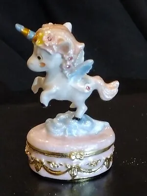 $11 • Buy New Bejeweled Enameled Hinged Metal Trinket Box Figurine Bling Unicorn   #1 Nice