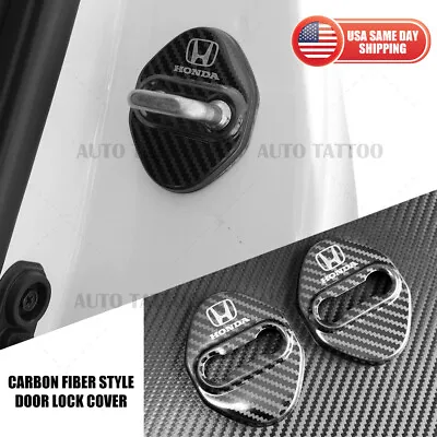 $17.99 • Buy 2pcs Carbon Fiber Texture Stainless Door Striker Cover Lock Buckle Cap For Honda