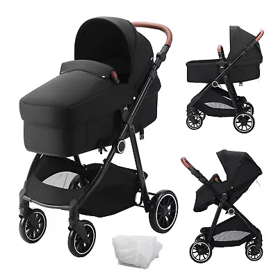 VEVOR Baby Infant Stroller Newborn With Bassinet Foldable Reversible Set Black • $132.99