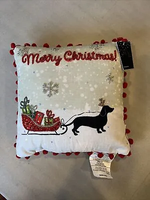 City Chic DACHSHUND RAINDEER BEADED Christmas Pillow 12X12 NWT • $24