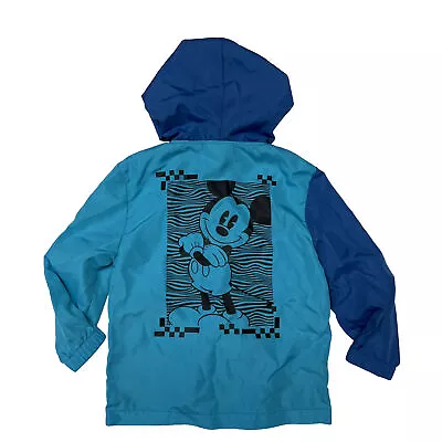 Disney Mickey Mouse Boys Toddler Hooded Windbreaker Jacket Sz 4T Blue Polyester • $11.25