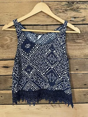 Womens Divided By H&M Bandana Tank Top W Lace Fringe Sz 6 Medium • $6.99