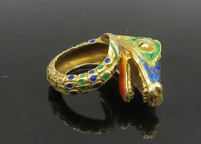 18K GOLD - Vintage Enamel Cobra Snake Motif Petite Band Ring Sz 4.5 - GR233 • $1241.10