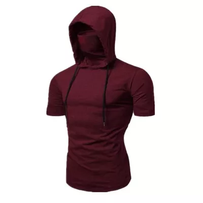 Men's Top Sports Short Sleeves Cycling Solid Color Mask Hooded Summer T-shirt • $22.79