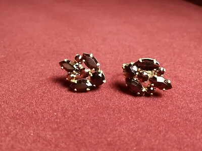 Vintage Garnet Cluster Earrings Gold Tone Made In Germany • $24.31