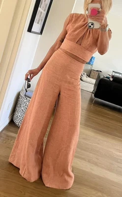 $170 • Buy Scanlan Theodore Italian Linen Wide Leg Pants Size 6