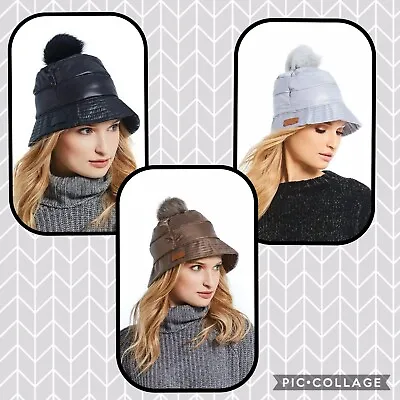 NWT Ugg Ladies All Weather Bucket Hat W/ Pom Black Stormy Grey Silver S/M L/XL • $45
