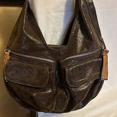 B. Makowsky Women's Brown Leather Zip Large Shoulder Bag 17 X 12 X  3 • $36