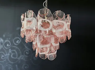 Vintage Italian Murano Chandelier Lamp - 36 Pink Glasses • £750