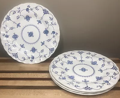 4 Myott Finlandia Staffordshire Bread Dessert Plates England 6 7/8  Blue White • $29