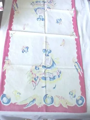 Vintage Hand Towel Flower Cart Girl  30  Long 14-1/2  Wide Cotton Color Loss • $5