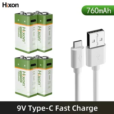 Hixon 9V Battery 760mAh USB Rechargeable 9V Lithium-ion Batteries 6F22 Batteries • $23.70