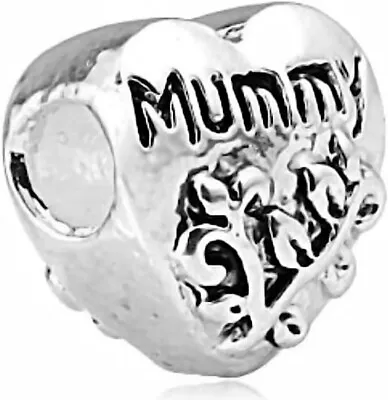 Mummy Mum Heart Charm Bead With Gift Bag For Charm Bracelets Women Jewellery • £3.99