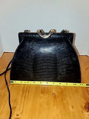 Vintage Glen Miller For Ann Turk Genuine Leather  Crocodile Print Black Handbag • $75