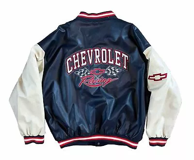 Chevrolet Racing Varsity Jacket Mens XL Steve & Barry's Black Cream Embroidered • $32.49