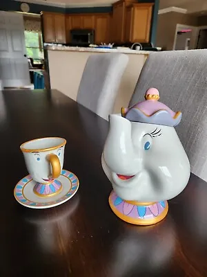 Disney Mrs. Potts Tea Pot & Chip Teacup And Saucer  • $85