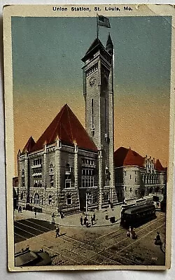 1910 ST. LOUIS Missouri Postcard  UNION DEPOT  Railroad Train Depot Street K10 • $4.99