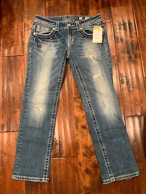 Miss Me Blue Medium Wash Capri With Distressed Jeweled Pockets Jeans Size 27 • $33.56