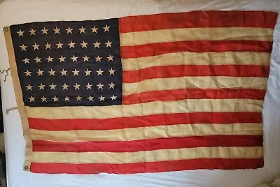 Vintage 48 Star American Flag Linen 3 X 5 Feet USA Distressed (R5Z10) • $140