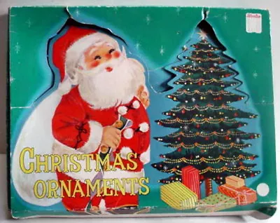 Vintage Foil Beaded Flower Christmas Ornaments Santa Display Box 1960s Japan • $34