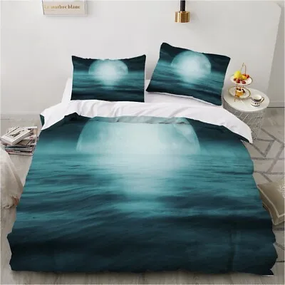 $56.74 • Buy Moon Planet Lakes Ocean Print Duvet Cover Quilt Cover Pillowcase Bedding Set New