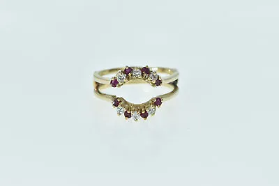 14K Ruby Diamond Vintage Guard Wedding Band Ring Yellow Gold *52 • $280.46