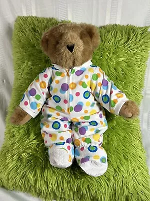 Vermont Teddy Bear Co 16” Jointed Brown Plush With Footie Polka Dot Pajamas • $18.99