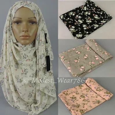 Chiffon Floral Print Maxi Hijab Scarf Shawl Wrap Muslim Headwear 180x70 Cm  • $8.50