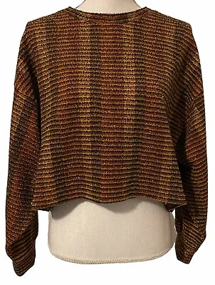 Zara Trafaluc Medium Sweater Crop Boxy Gold Metallic Dolman Sleeves Womens • $20.51