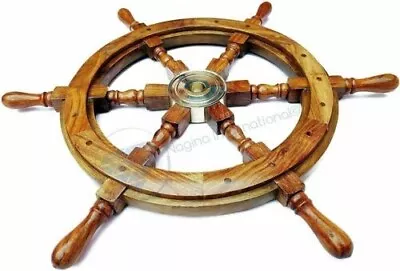 24  Brass Finishing Wooden Designer Ship Wheel Pirate Vintage Wall Boat Décor • $49.50