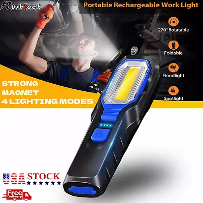 LED Working Light Rechargeable COB Magnetic Flashlight With 4 Modes Bright Lamp • $14.24