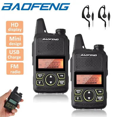 $60.99 • Buy 2x Baofeng BF-T1 Mini Walkie Talkies Long Range UHF Two Way FM Radio + Earpiece