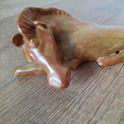 Vintage Ceramic Clay Resting Horse Statue Figurine 8  Signed  49 J.A.B. 1.3 LB • $35