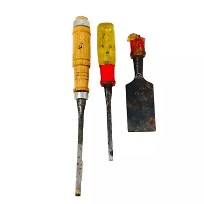 3 Pcs Vintage Stanley And Other Brands Wood Chisel Set Assorted Hand Tools • $26.37