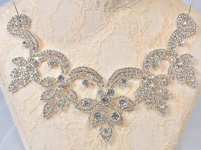 £14.99 • Buy Sparkling V-Neck Crystal Neckline Iron On Diamante Applique For Wedding Gown